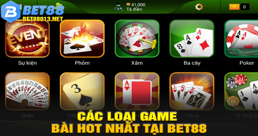 Các Loại Game Bài Hot Nhất Tại BET88 Game Bài